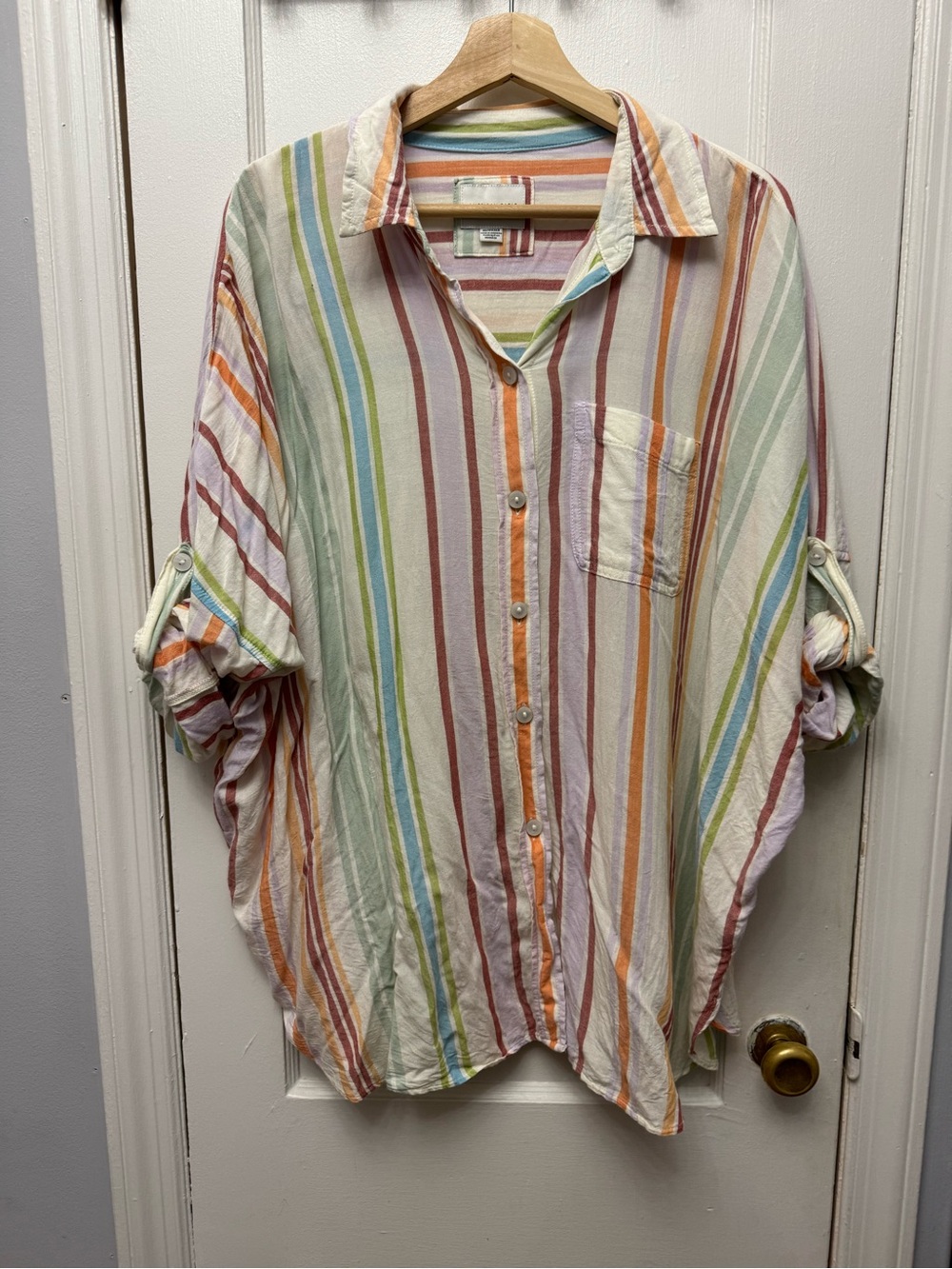 American Eagle Oversized Lightweight Multicolor Striped Button-Up Shirt